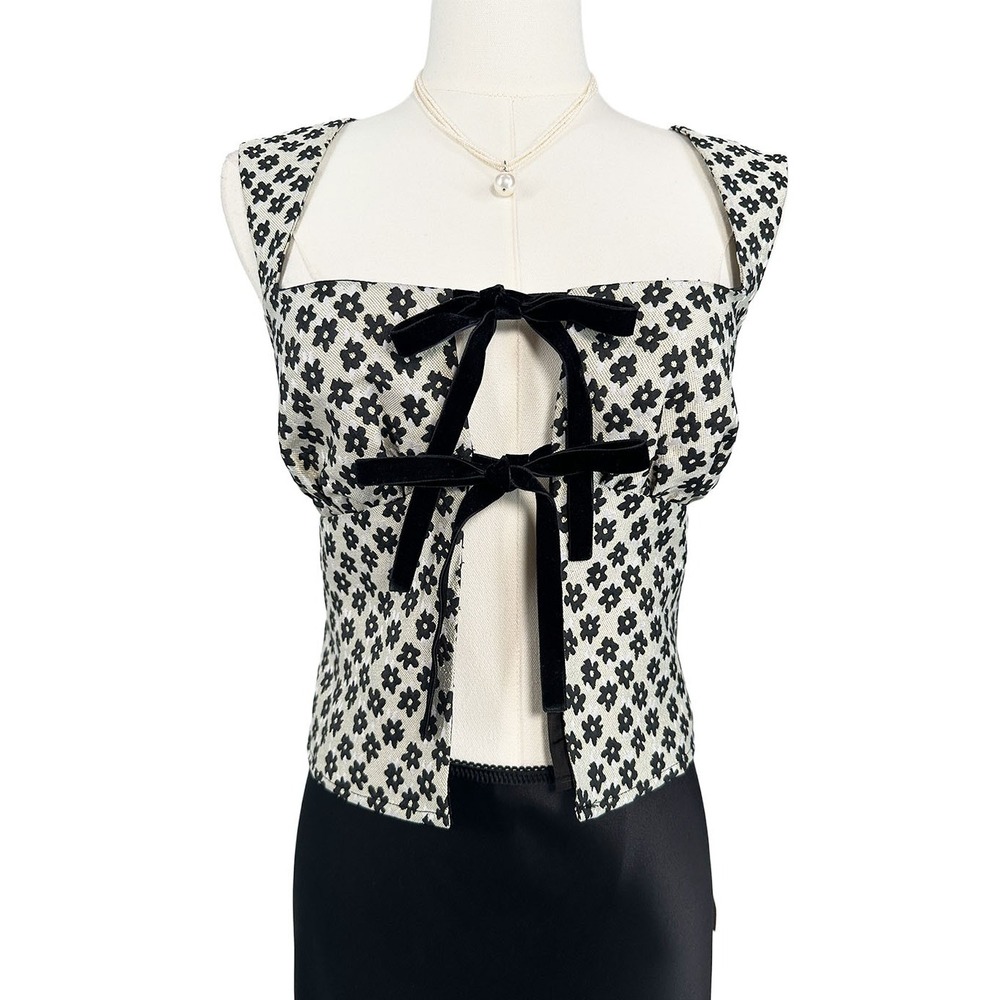 NWT Reformation Azalea Top White Daisy Floral Jacquard Velvet Tie Front 0